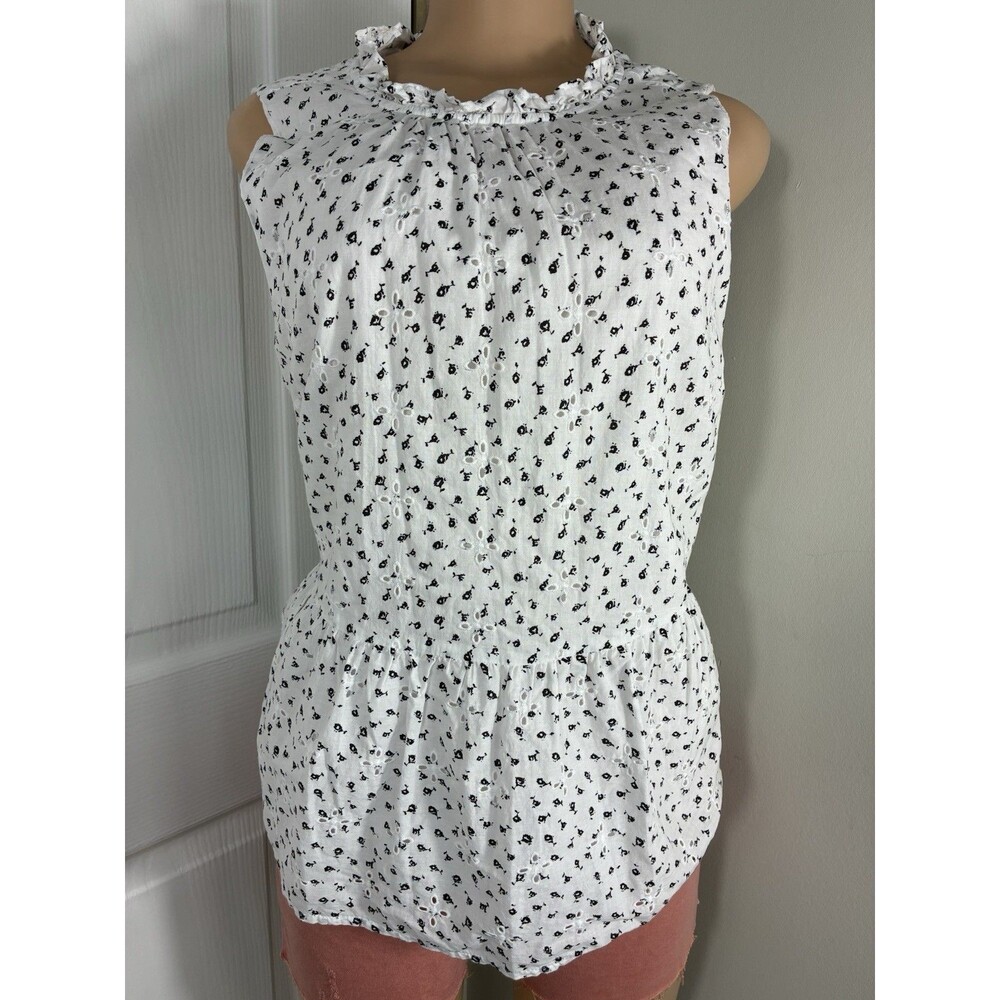LOFT Women's Blouse sz M Eyelet Peplum Black and white work school
